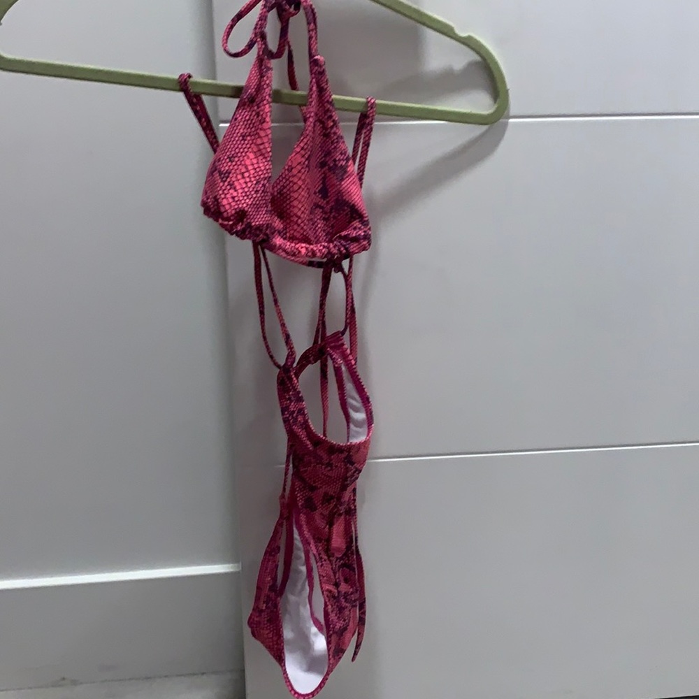 pink snake skin tie up bikini